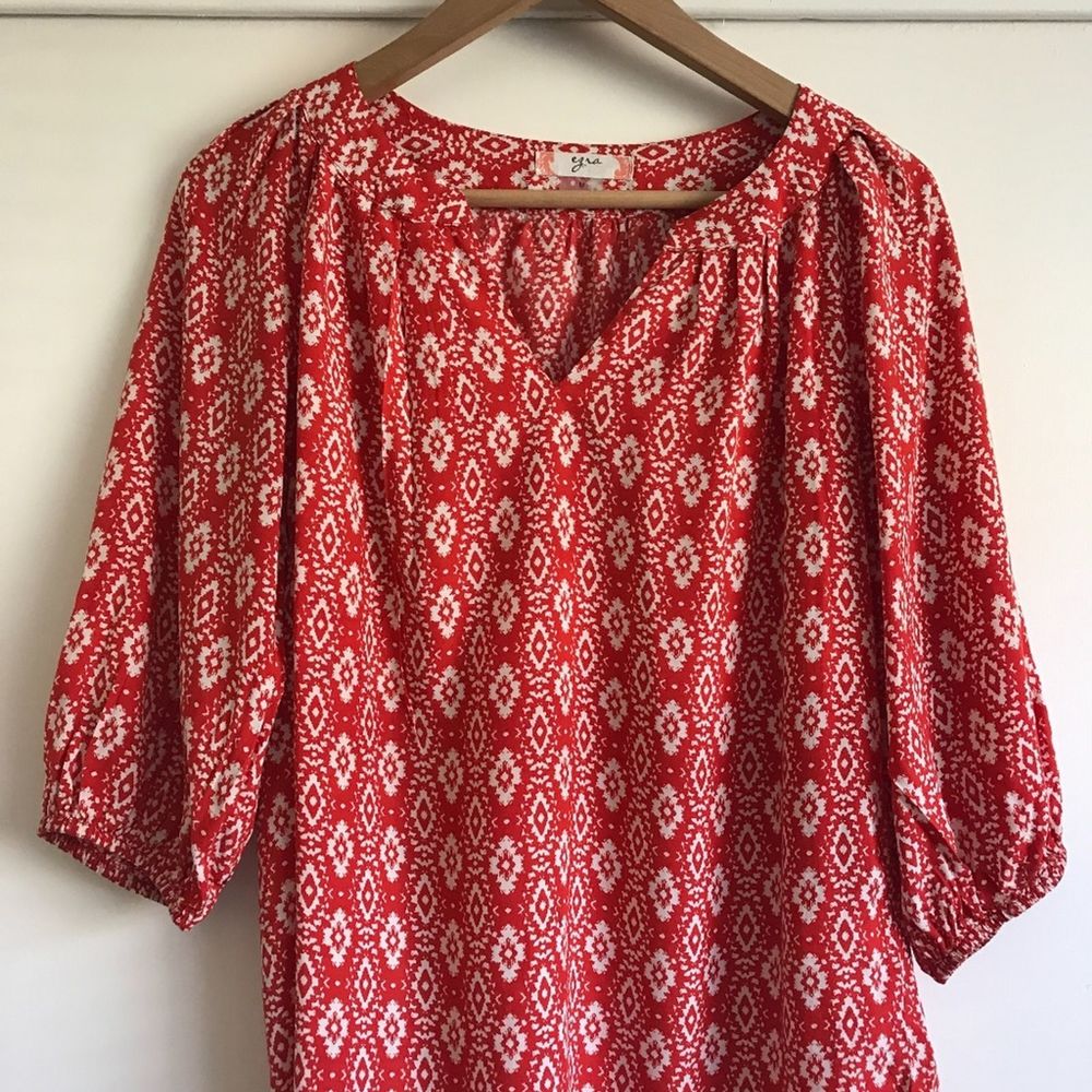 Ezra Patterned 3/4 Sleeve Popover Blouse*